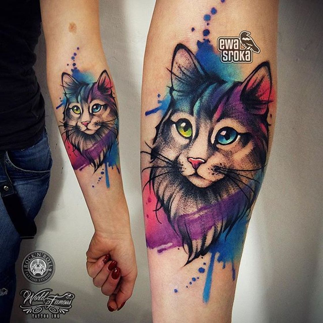 Fashion Tatuagem de gato colorida