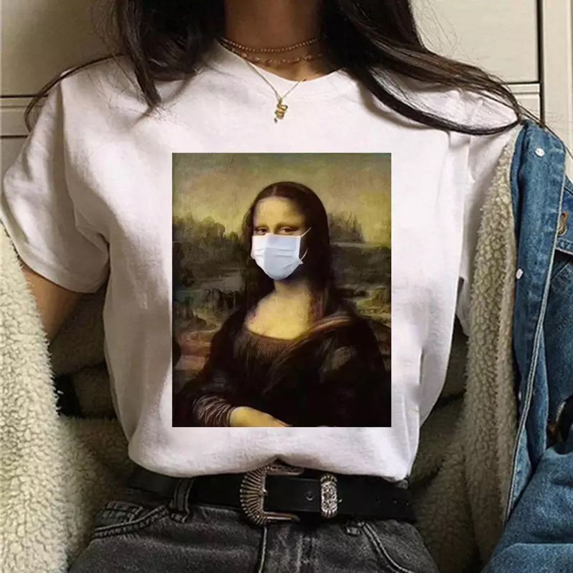 Moda T-shirt Monalisa máscara 