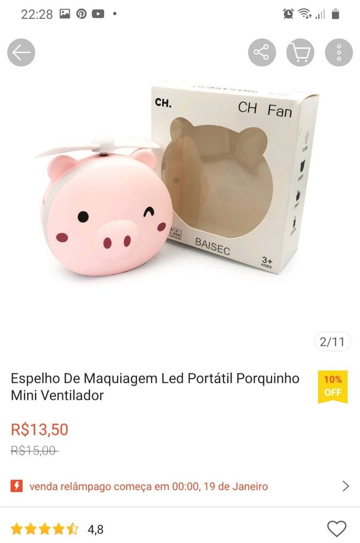 Moda Espelho de led portátil com ventilador 