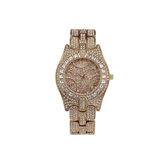 SYADA Bling Reloj para Hombre Iced out Round Crystal Rhinestone Diamond Watches Reloj de Pulsera de Cuarzo clásico Hip Hop Pulsera con dijes para Mujer