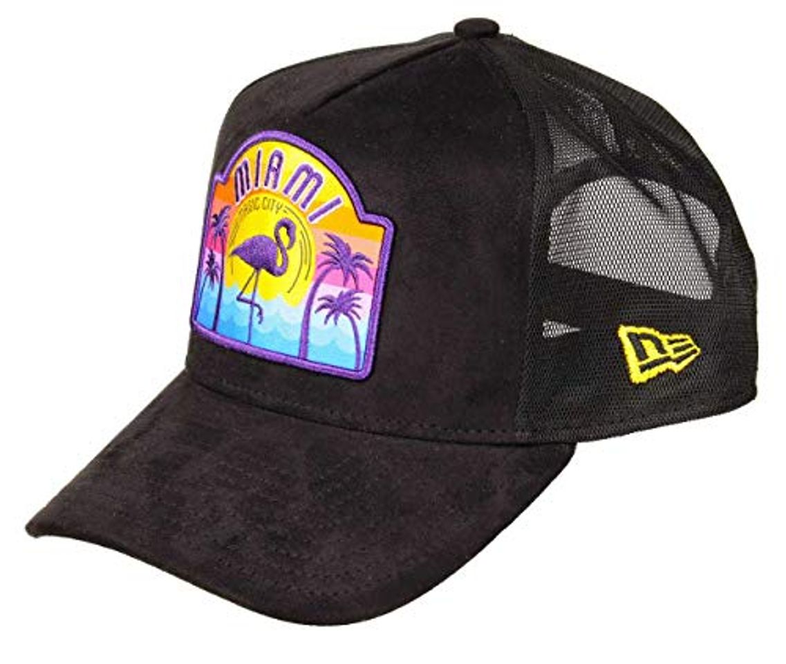 Moda New Era Miami Frame Adjustable Trucker Cap Suede Patch Black