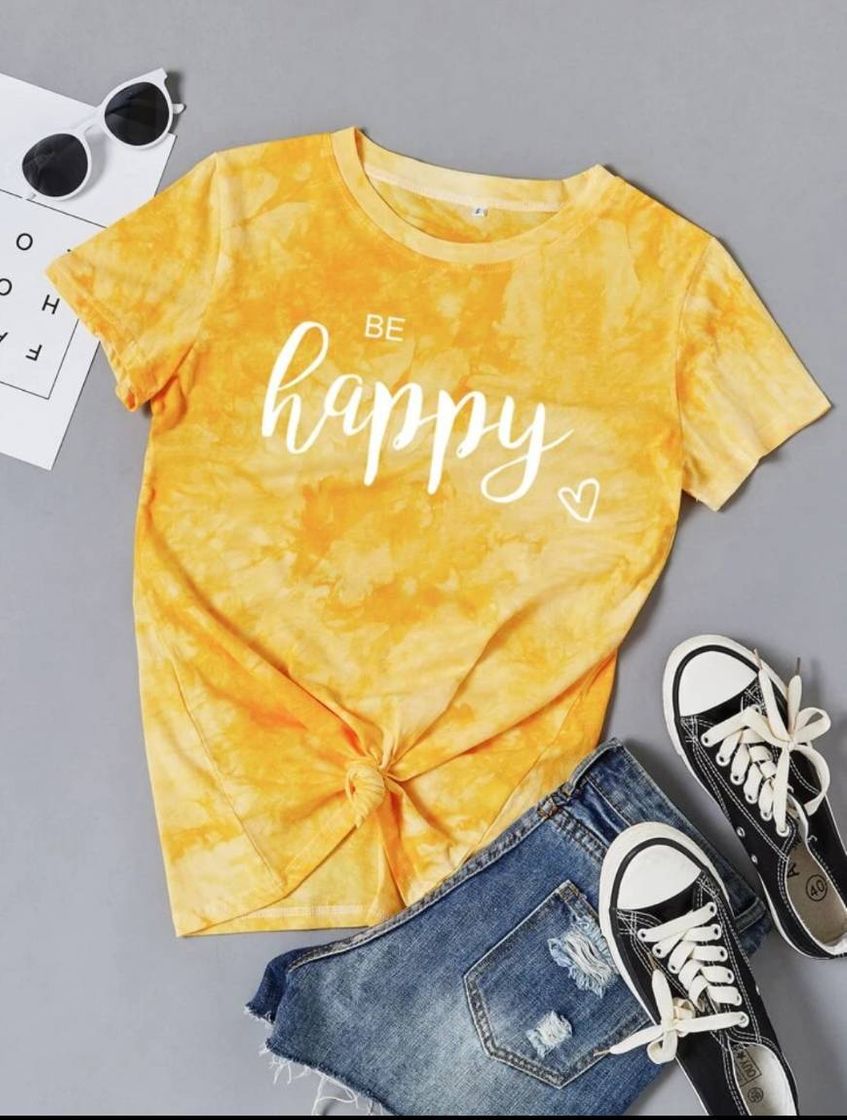 Fashion Amarelo Mustarda Tie Dye ocasional Camiseta 