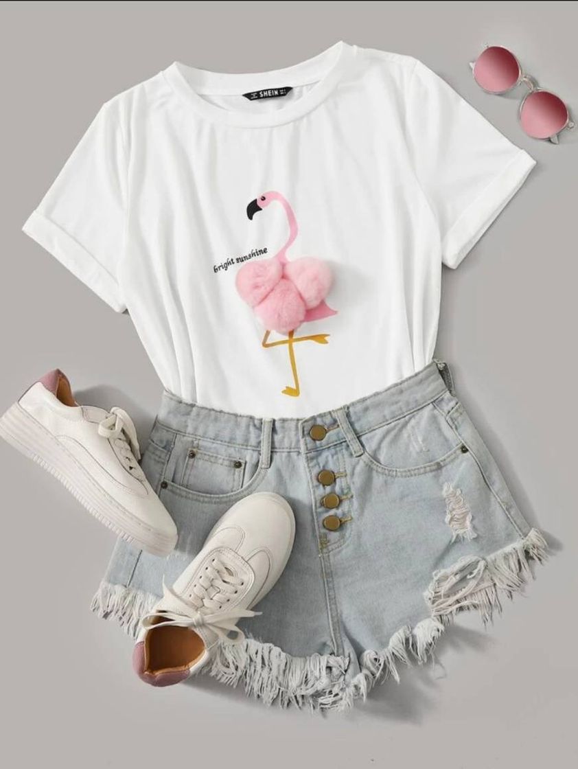 Fashion Shein Branco  Pom Pom Slogan fofo Camiseta