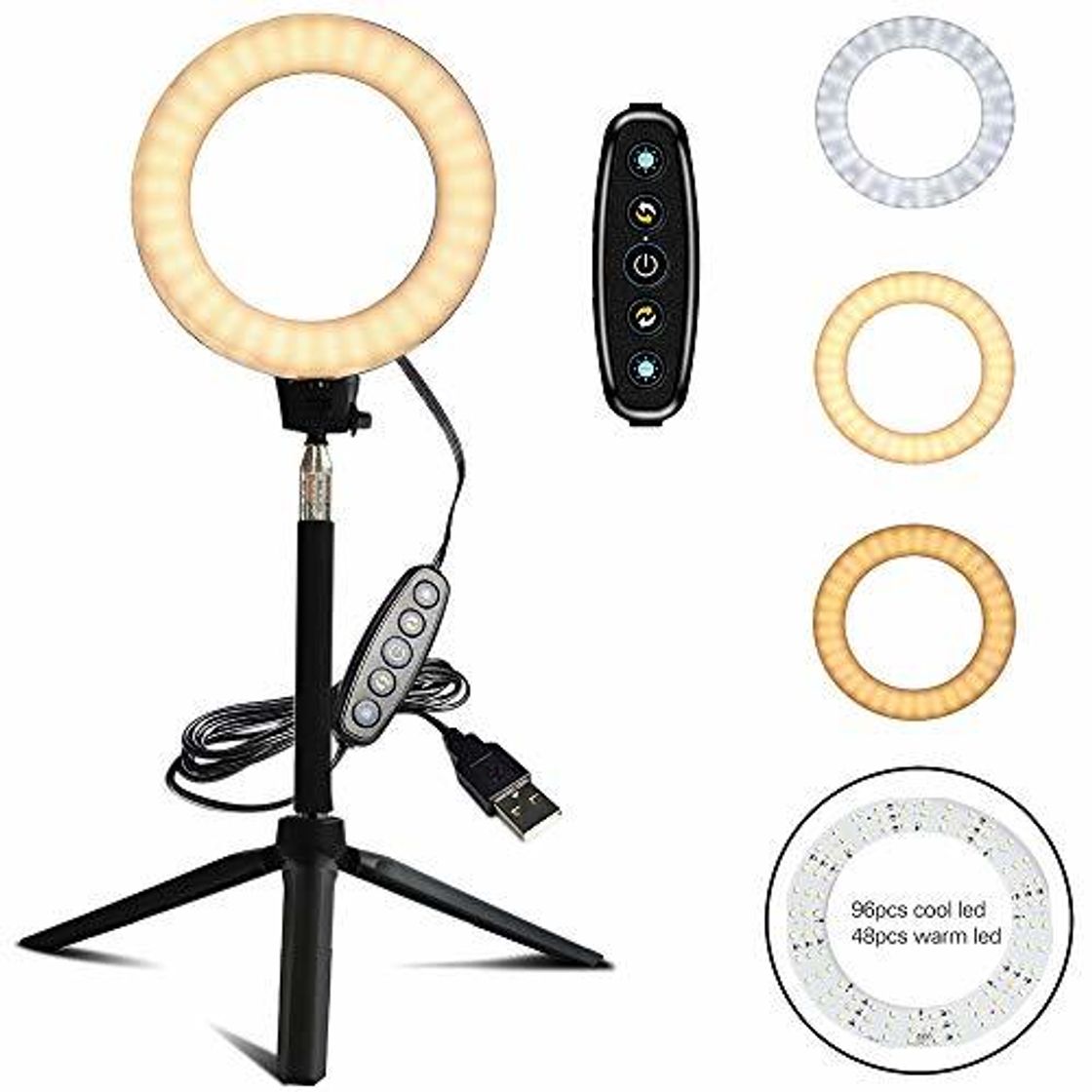 Social FREESOO Luz de Anillo de 6" con Trípode Altura Ajustable 10W Regulable