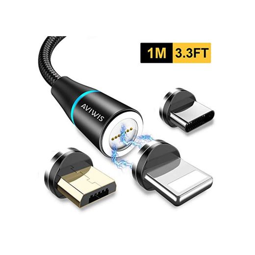 Cable USB Magnético, AVIWIS 1M Multi 3 en 1 Cable Magnetic de