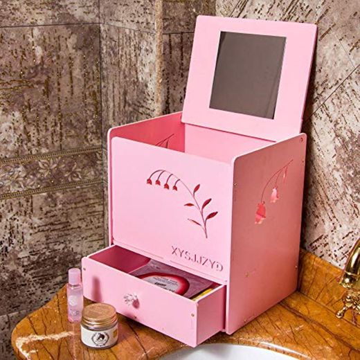Sangmei Nova caixa de maquiagem caixa de maquiagem de plástico penteadeira Branco Rosa armazenamento doméstico à Prova d 'água cassete do banheiro com gaveta@caixa de maquiagem Branca