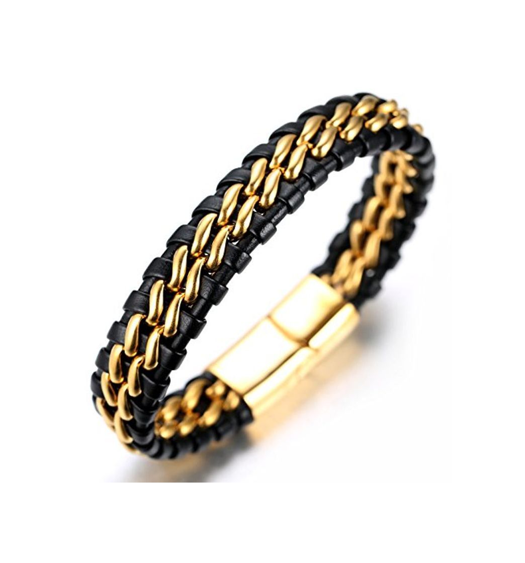 Social Halukakah ● Honra ● Pulsera Hombre Cuero Genuina Doble Cadena Titanio Acero