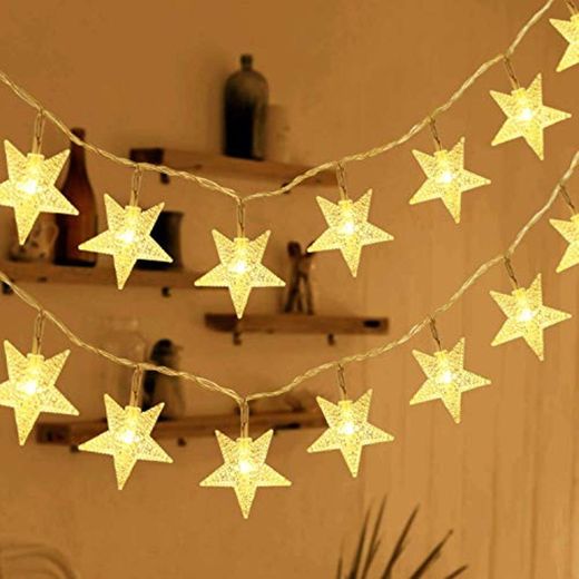 HOMVAN Luces de Estrellas 50 LED Estrellas 7.5M Baterías Powered Decorativo Blancas