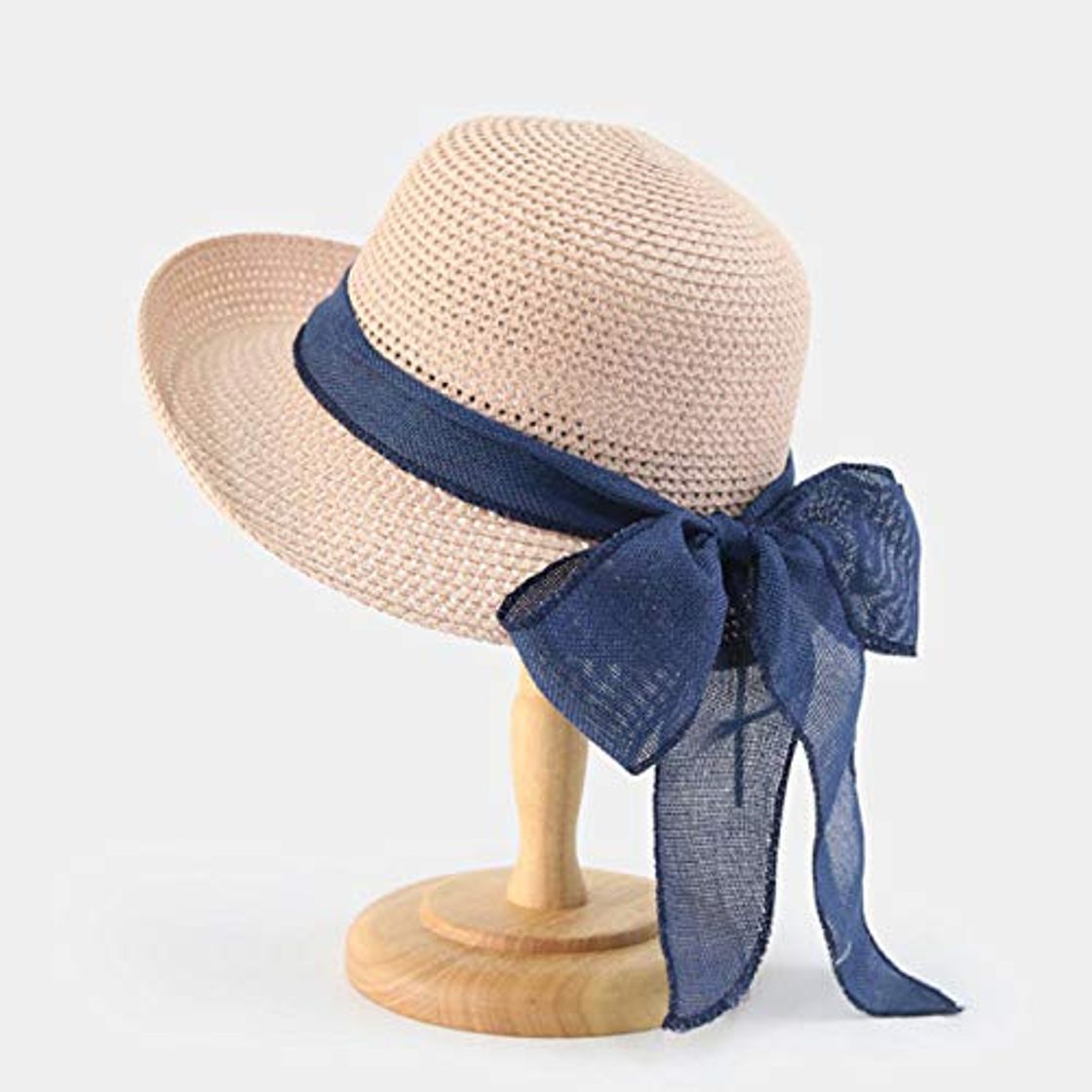 Moda AIMICONG Sombrero Summer Sun Hats Mujeres Chica Sombrero De Paja Ribbon Bow Beach Hat Casual Straw Flat Top Panama Hat Bone Feminino E