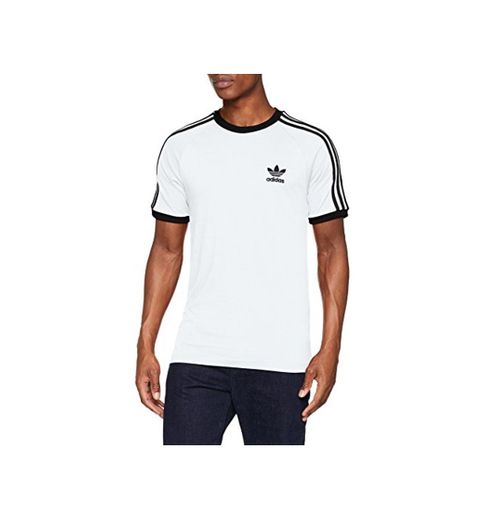 adidas Tres Bandas Camiseta de Manga Corta, Hombre, Blanco