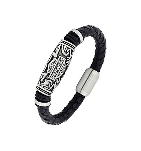 ZIVOM® Biker Harley 100% genuino hecho a mano suave durable cuero negro acero inoxidable brazalete elegante hombre