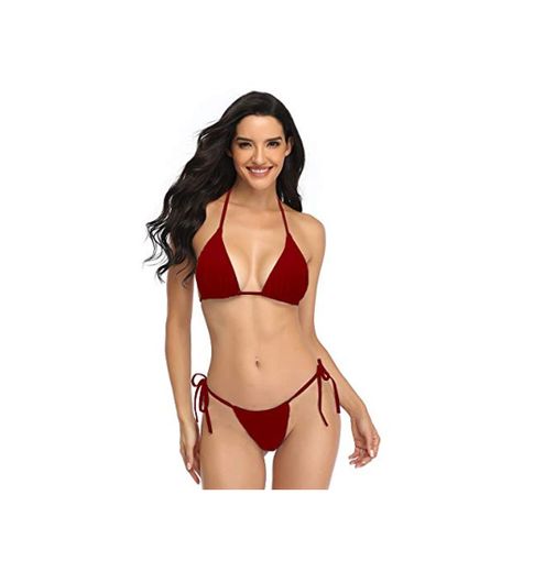 Mujer 2020 Push up Bikini de Tres Puntos Conjunto de Traje de Baño Brasileños Bañador Ropa de Dos Piezas Bikinis Rojo S