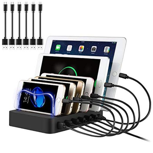 PRITEK Estación de Carga USB con Cables USB para Teléfono Celular Tableta