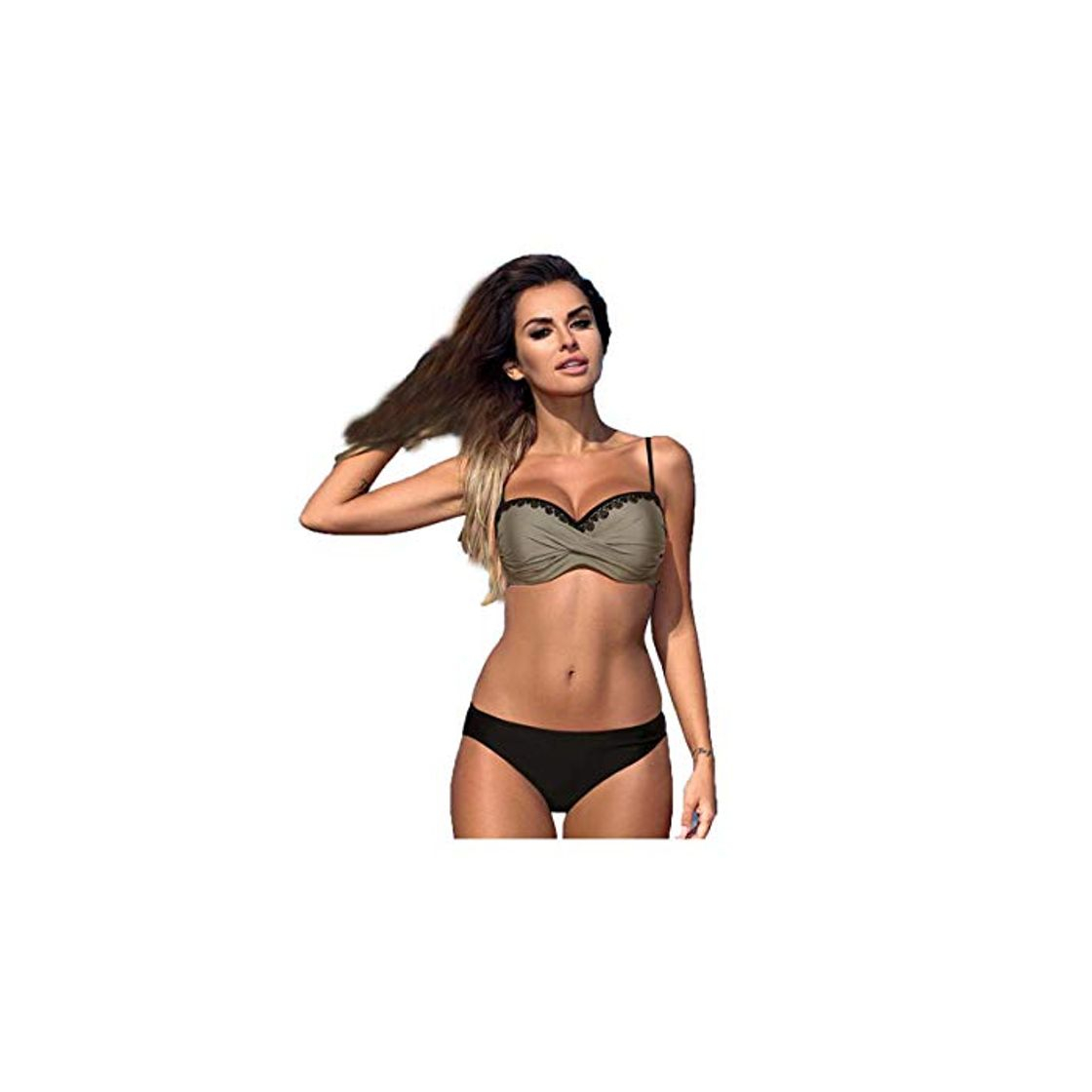 Social Women's Swimsuits Solid Push Up Bikinis Mujer Bikini Set Plus Size New Sexy Swimwear Women Bathing Suit Biquini Khaki L