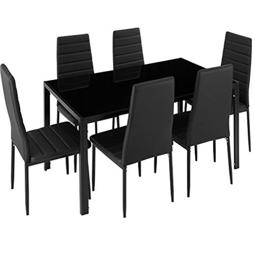 TecTake Conjunto de Mesa y 6 sillas de Comedor (Negro