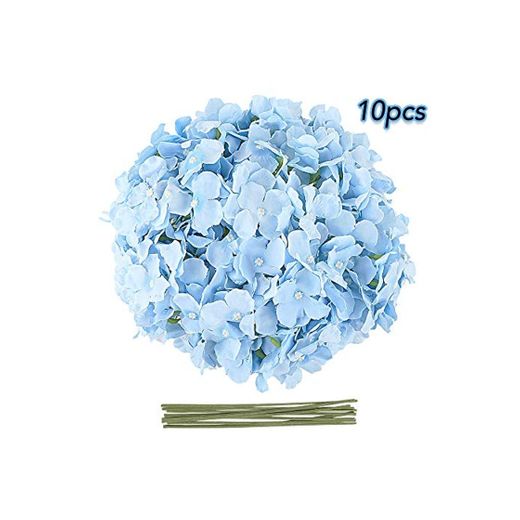 VINFUTUR Flores Artificiales Hortensia Azul de Seda, 10pcs Ramos de Flores Artificiales