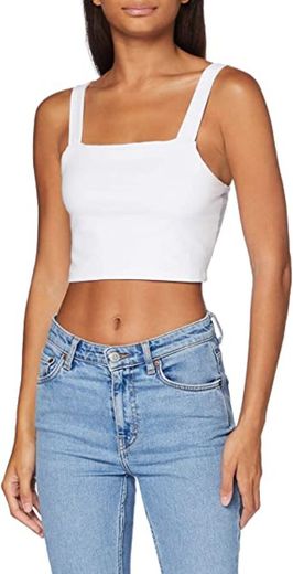 Urban Classics Ladies Cropped Rib Top Camiseta sin Mangas, Blanco