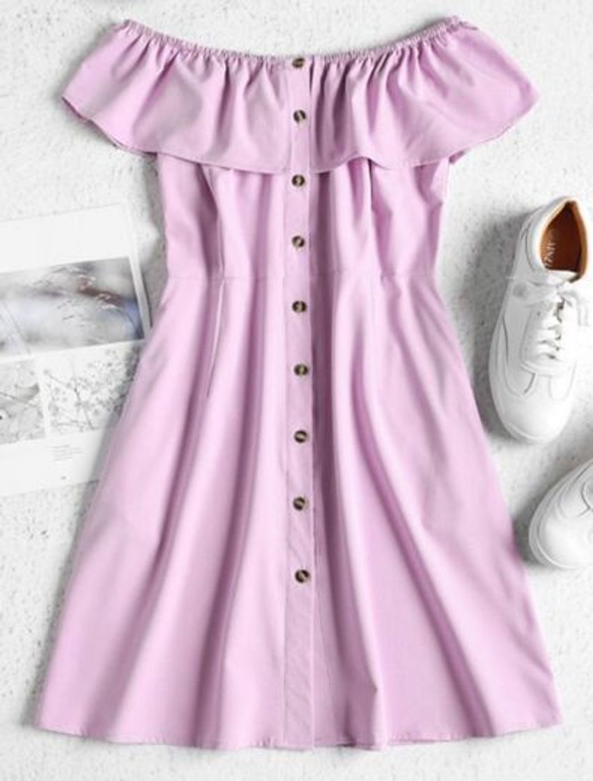 Social Mini vestido con botones y hombros descubiertos 
