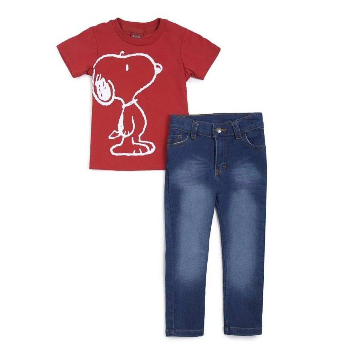 Moda Conjunto pantalón de mezclilla y playera roja manga corta snoopy ...