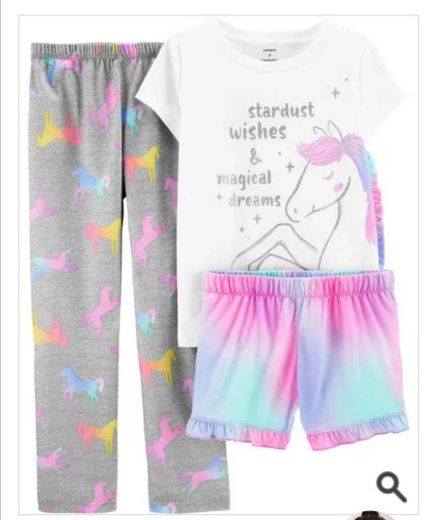 Pijama De 3 Piezas De Poliéster Con Estampado De Unicornio Y