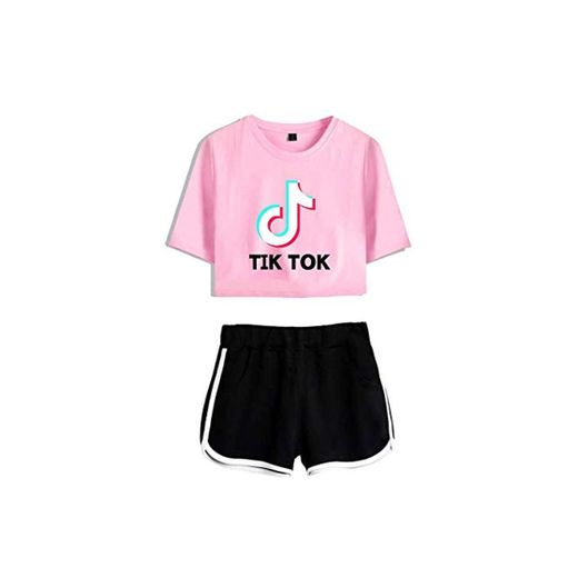 Tops Corto y Pantalones Cortos para Niñas 23 Piezas Camiseta de Manga Corta TIK Tok con Pantalón Corto Conjunto Superior Correr Chándal Verano Casual Ropa Deportiva Pijamas Ropa de Yoga