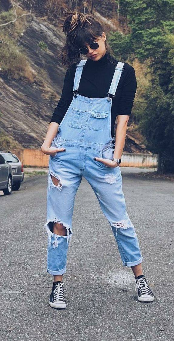 Fashion Look com macacão jeans