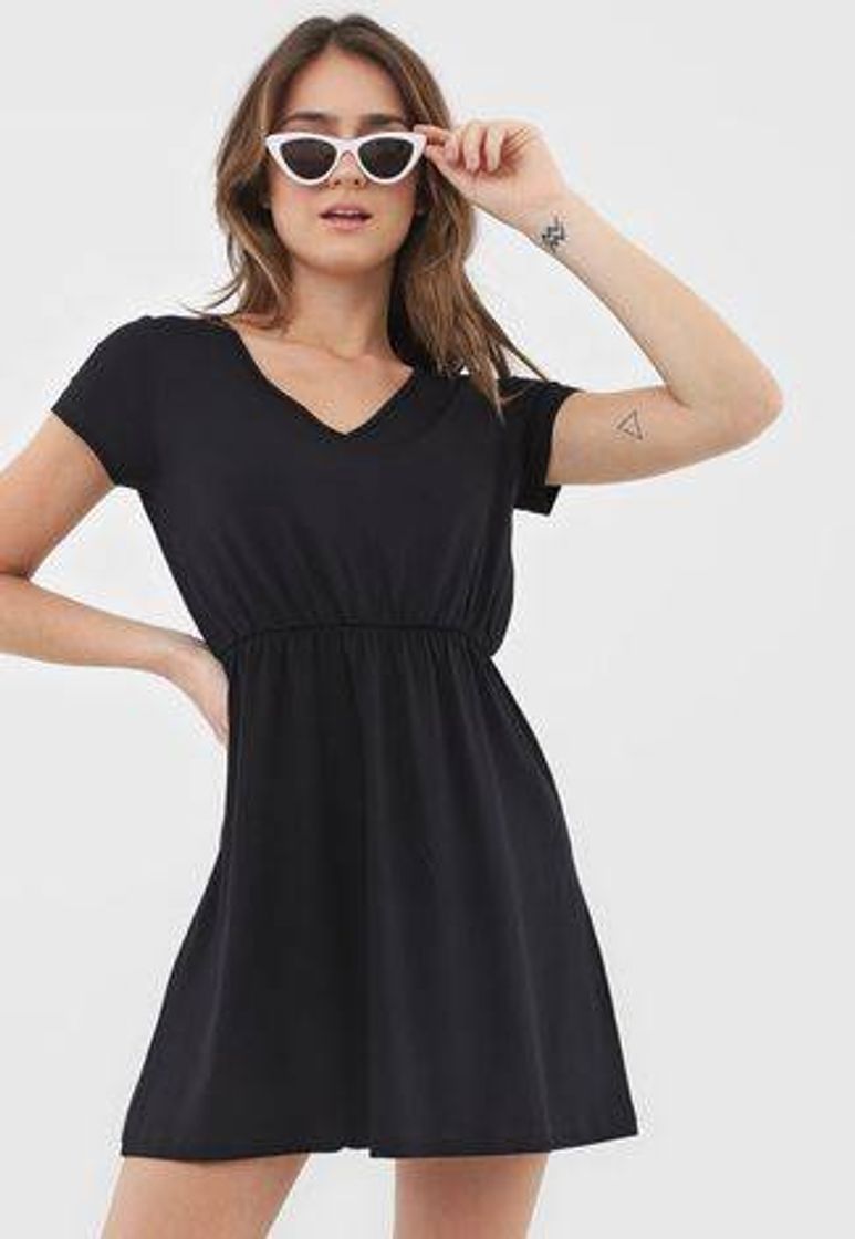 Moda Vestido FiveBlu Curto Liso Preto 