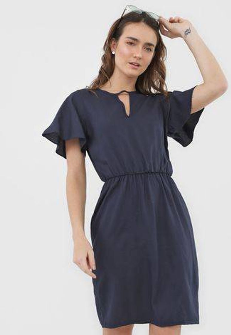 Moda Vestido Malwee Curto Liso Azul-Marinho 