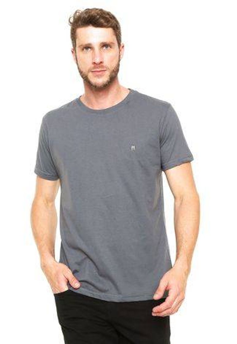 Moda Camiseta Polo Wear Bordado Cinza