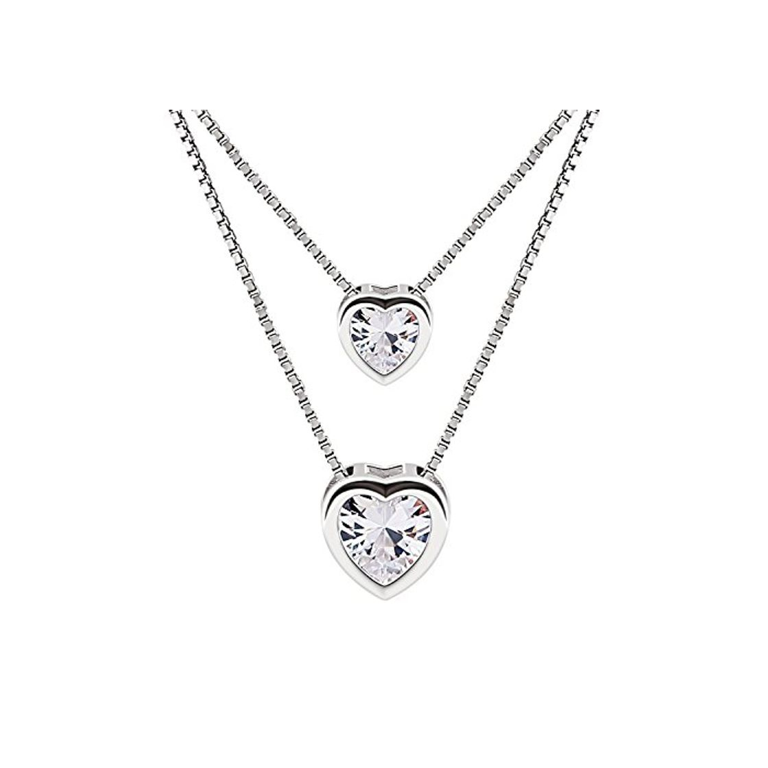 Moda B.Catcher Mujer Collar Colgante Plata de Ley 925 con Doble corazón con