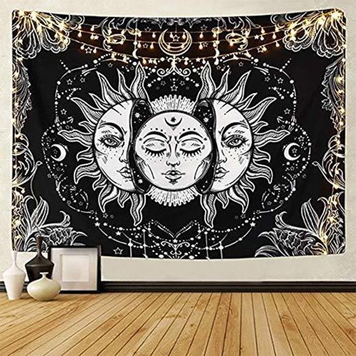 LOMOHOO Tapiz Tarot Sol y Luna Tapiz Psicodélico Colgante de Pared Celeste