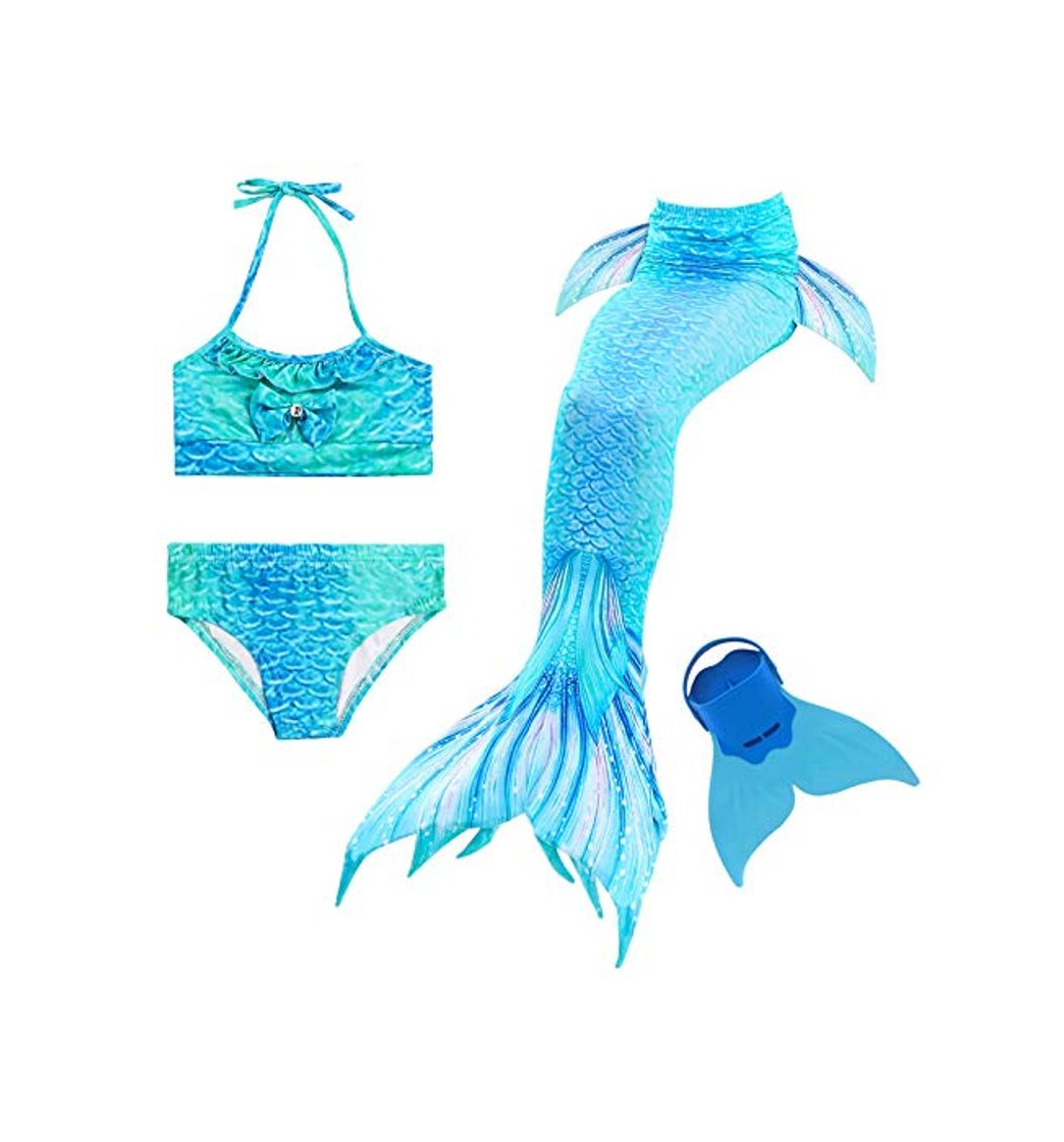 Product Cola de Sirena para Natación Traje de Baño 4pcs Mermaid Bikini con Monofín Establece para Niña Disfraz de Sirena Princesa Cosplay Conjuntos