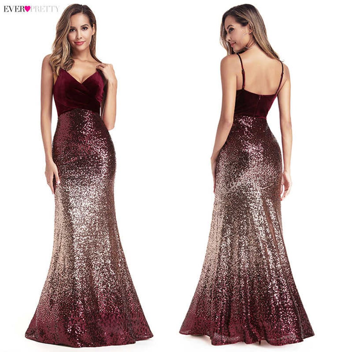 Social Ever-Pretty a Sirena Tul Vestido de Noche Cuello en V sin Respaldo