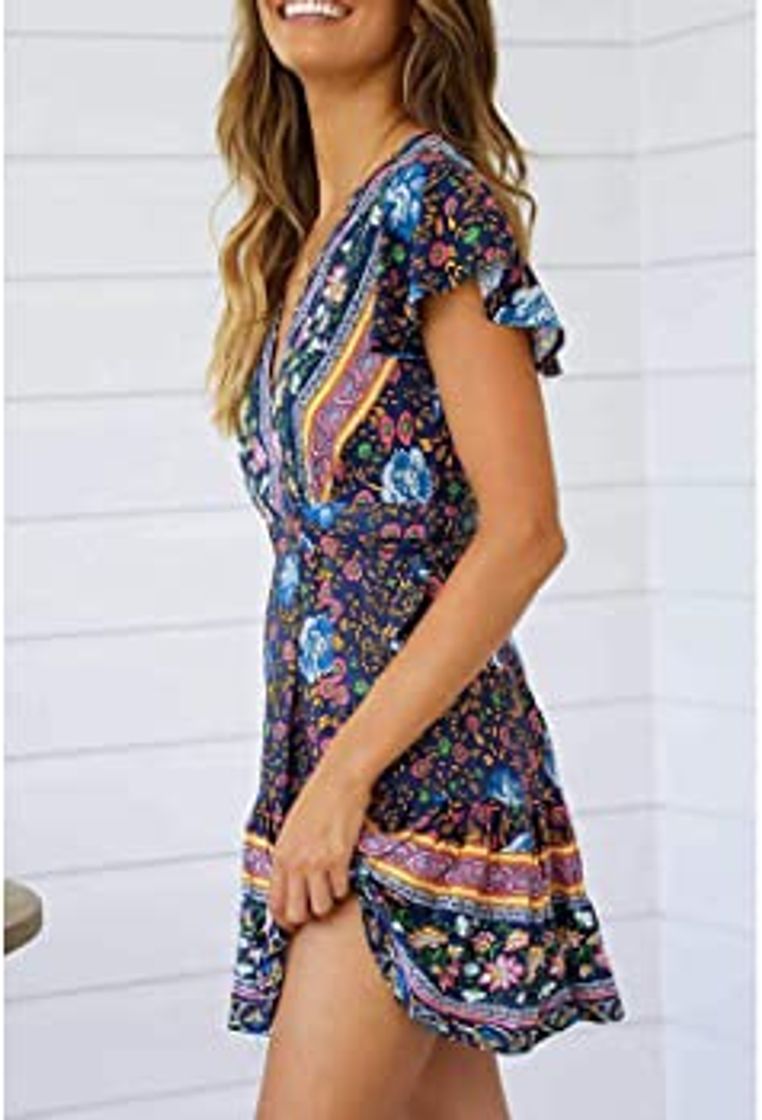 Social Abravo Mujer Vestido?Bohemio Corto Florales Nacional Verano Vestido Casual Magas Cortas Chic