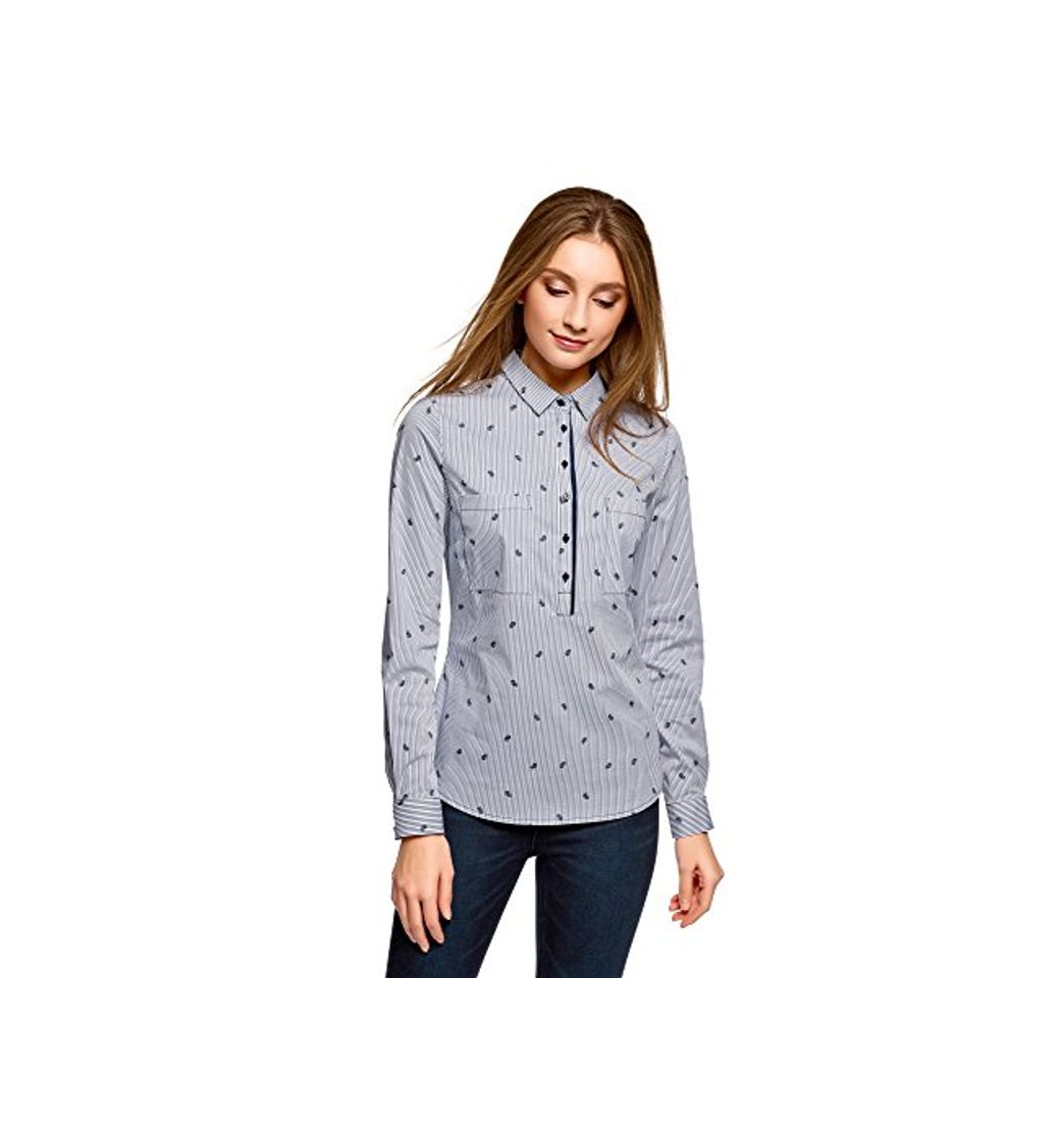 Social oodji Ultra Mujer Camisa Entallada con Bolsillos en el Pecho, Blanco, ES