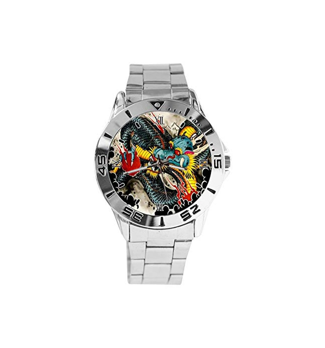 Social Reloj de Pulsera analógico de Acero Inoxidable con diseño de Tatuaje de