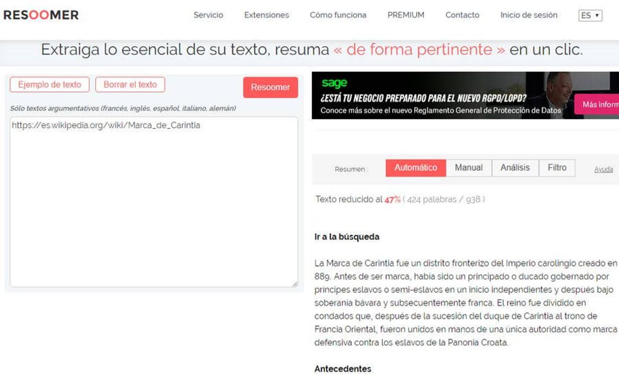 Fashion Resumidor para hacer un resumen automático de texto ... - Resoomer