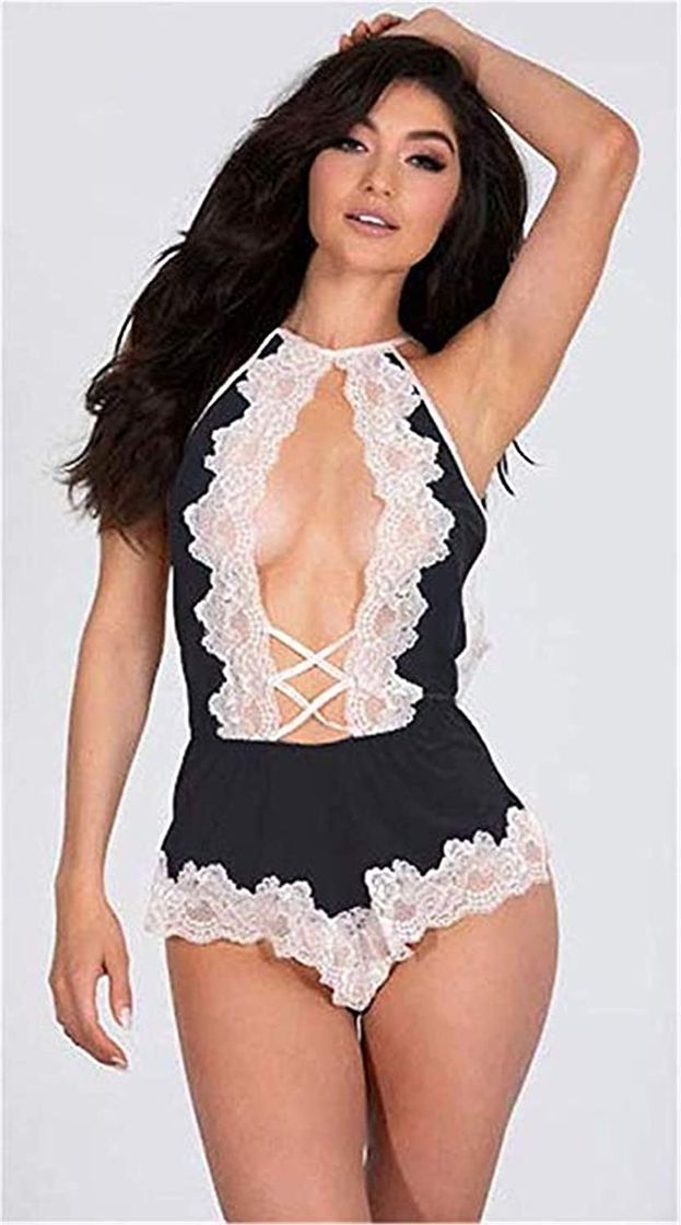 Fashion BeeMuse Teddy Bodysuit Babydoll Conjuntos de Lencería Mujer Encaje Atractivo Pasión Ropa Interior de Dormir