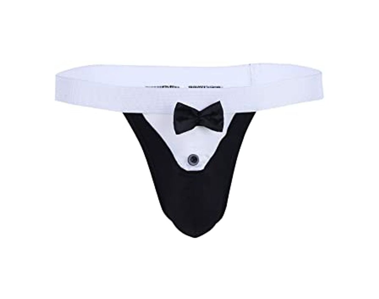 Moda IEFIEL Lencería Hombre Sexy Tanga con Liga Slips Calzoncillos Abiertos Bóxer para Hombre Underwear Negro L