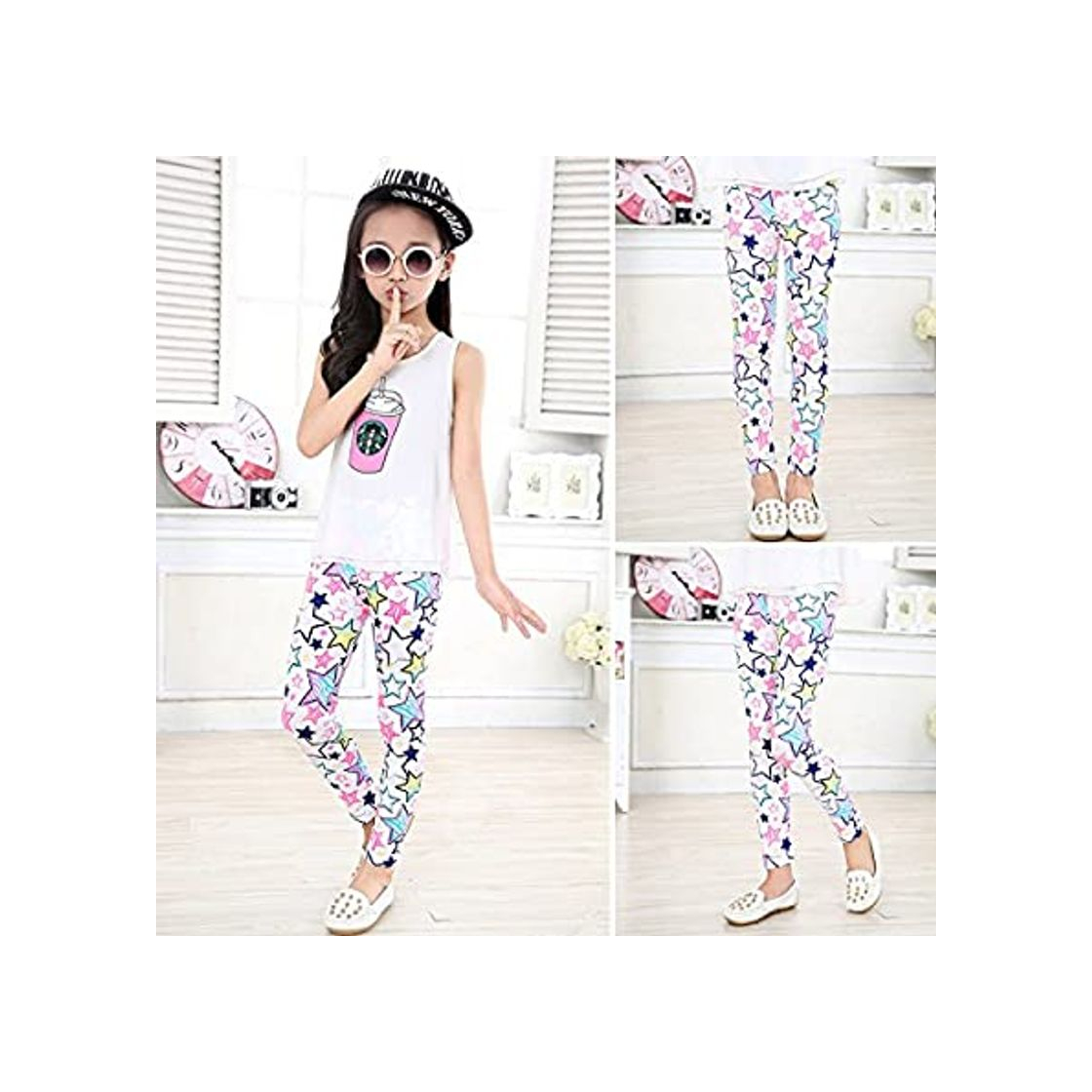 Social Z-Chen 3 Pares de Pantalones Leggings para Niñas Chicas Estampado de Flores