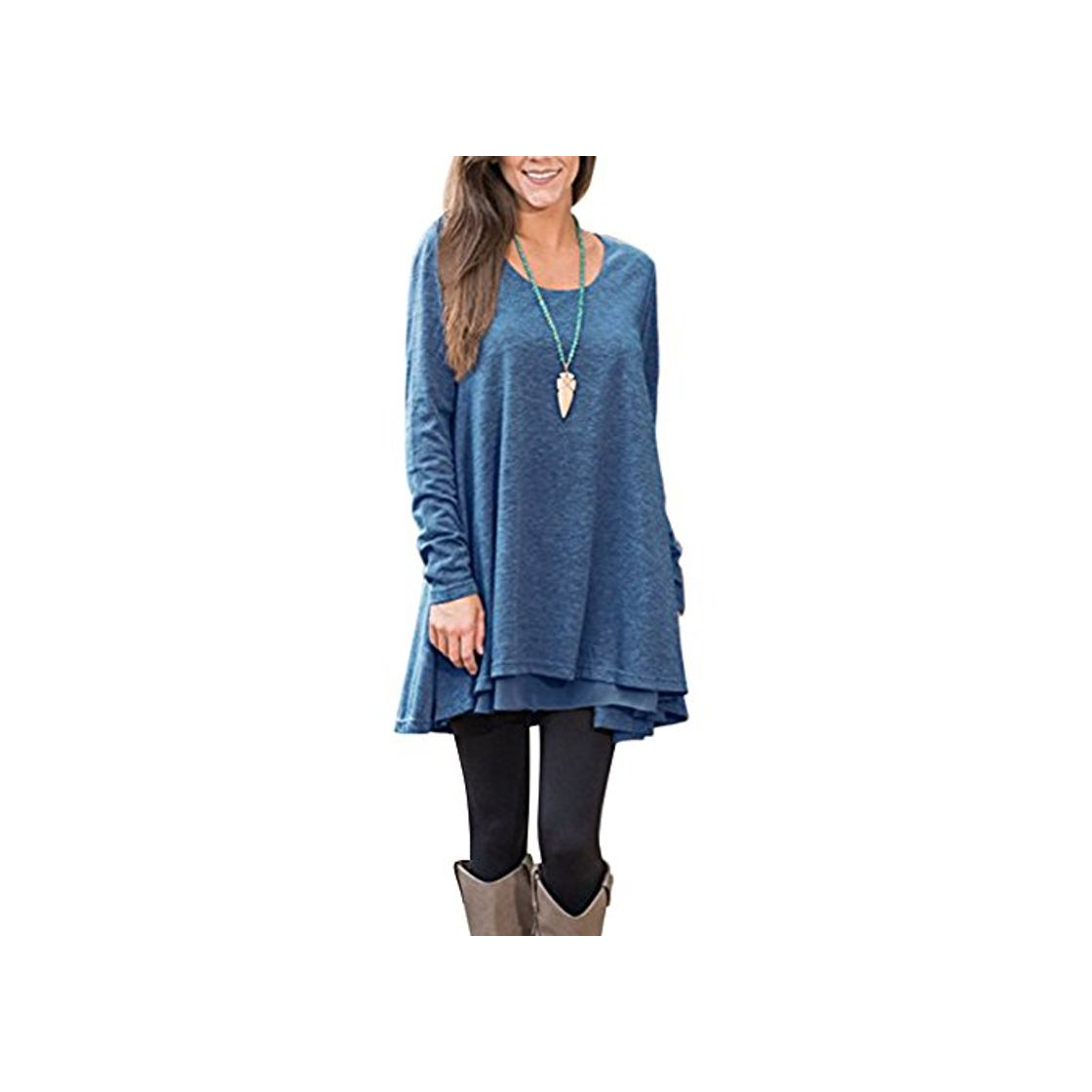 Social FeelinGirl Mujer Camiseta Falda Manga Larga Juntado Encaje Azul M