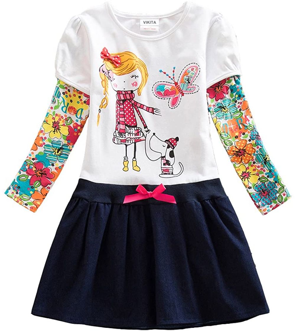 Social VIKITA Vestido Dibujos Floral Manga Larga Algodón Casual Niñas LH5926 6T