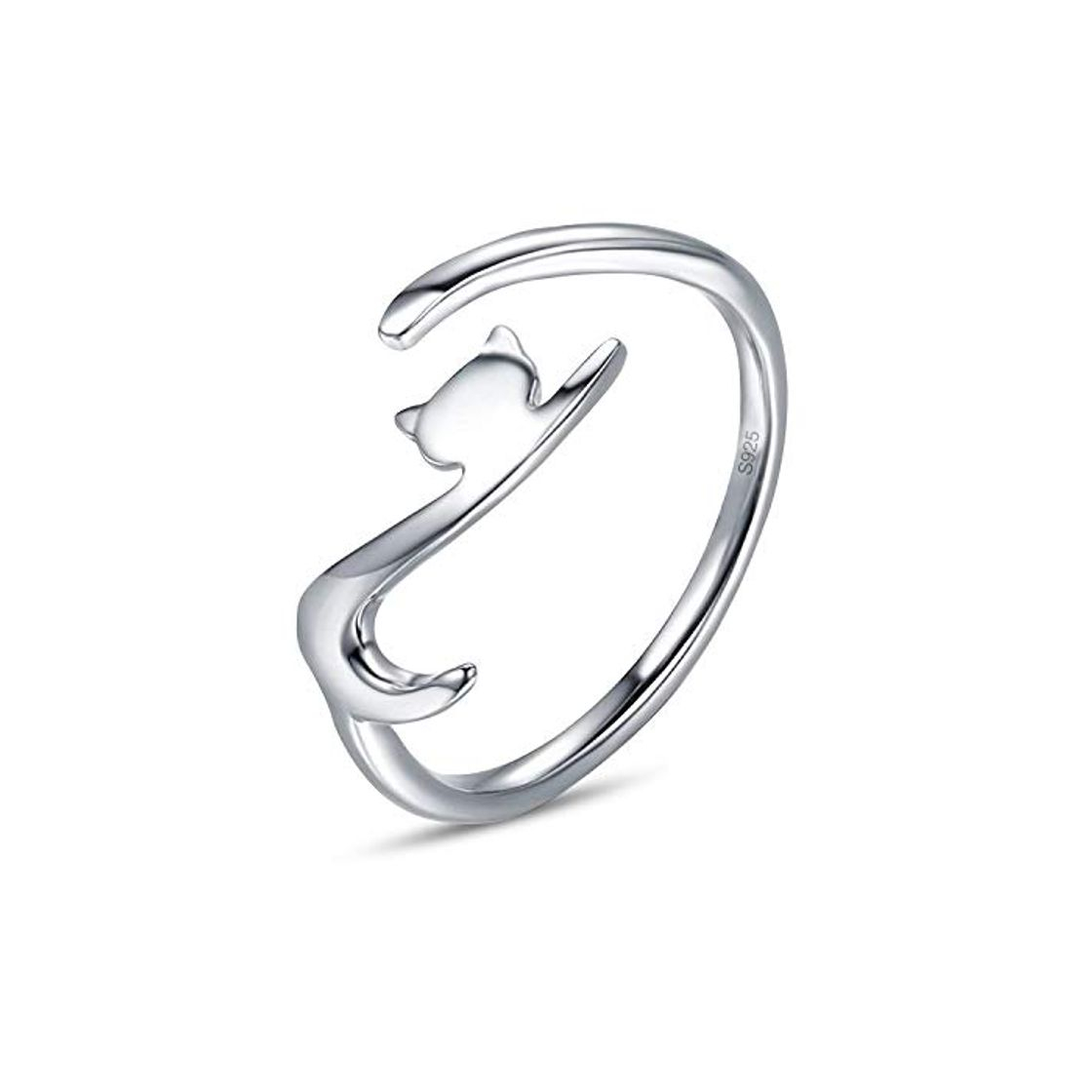 Moda PROJEWE Anillo con Gato De Plata Esterlina 925 para Mujer Niñas Anillos de Compromiso Boda Eternidad Ajustable Anillo Regalo de Joyería con Caja