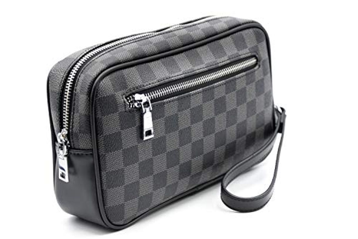 Moda Montflé Bolso de mano cartera para Hombre y Mujer [Negro] exclusivo de cuero [Correa Incluída] elegante para fiestas reuniones citas neceser