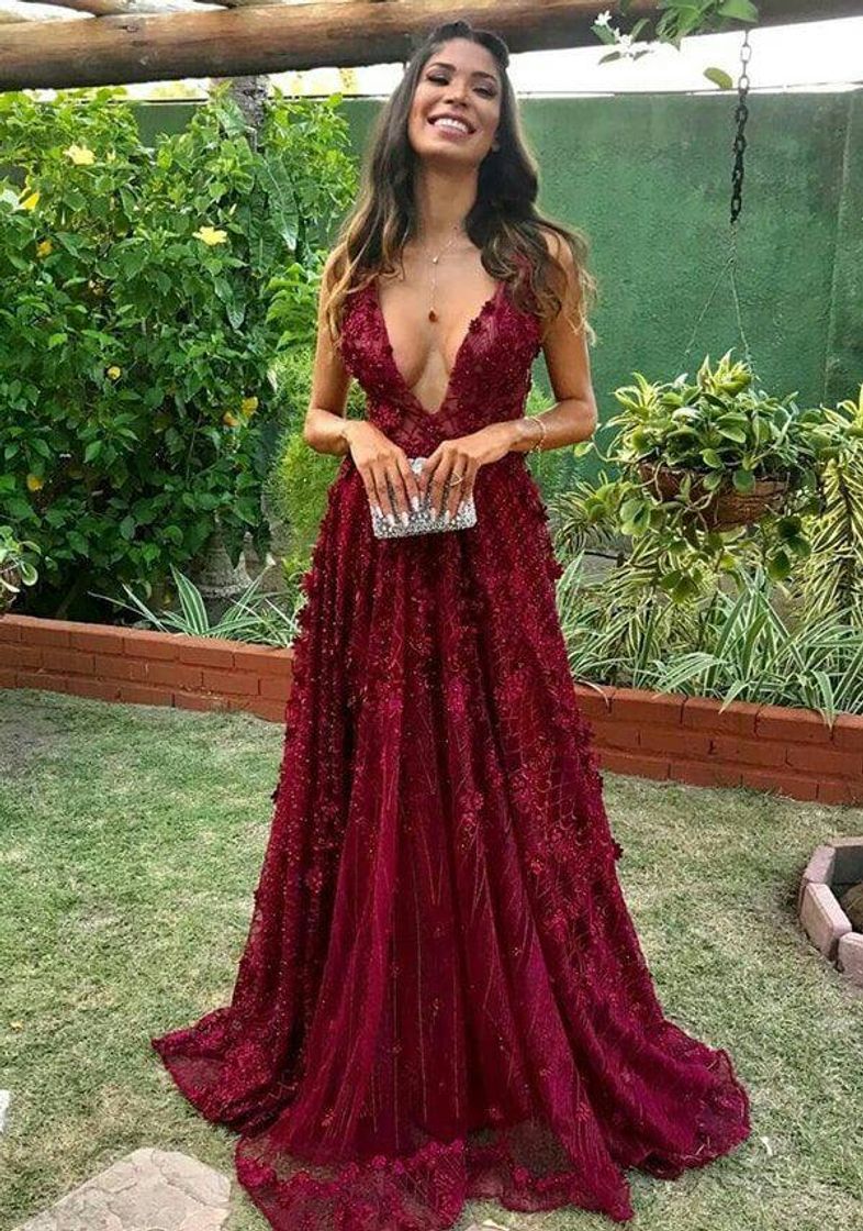 Moda Vestido vermelho detalhado a flores🌷😍