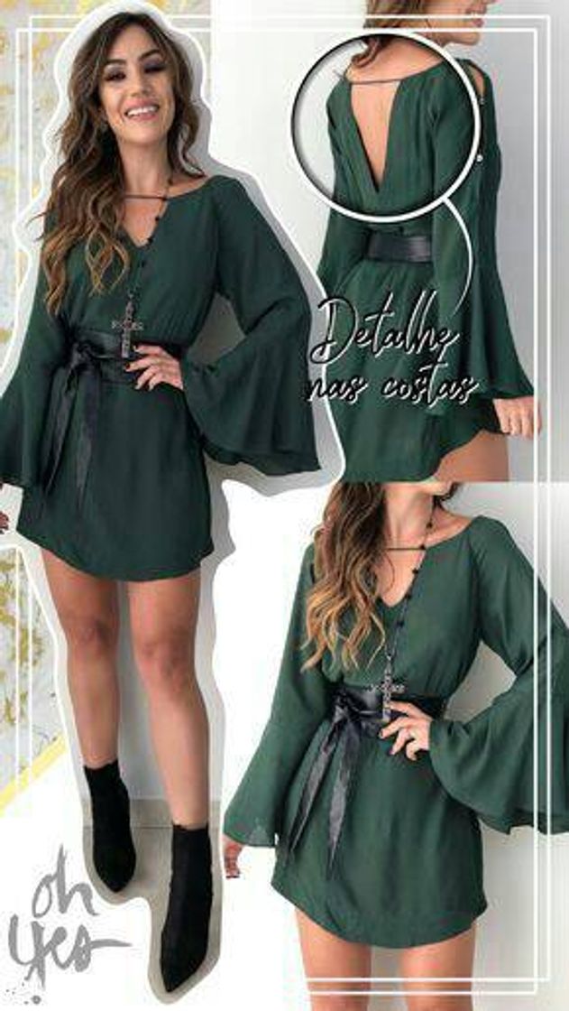 Moda Vestido curto botões ombro verde