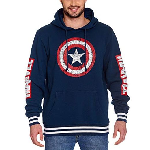 Elbenwald Capitán América Hoodie Shield Distressed Logo con Capucha Marvel Azul