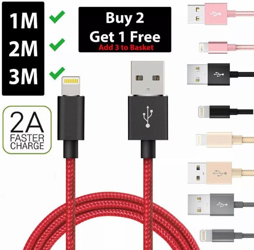Heavy Duty Metal Braided Lightning USB Charger Cable 1M 2M 3M 