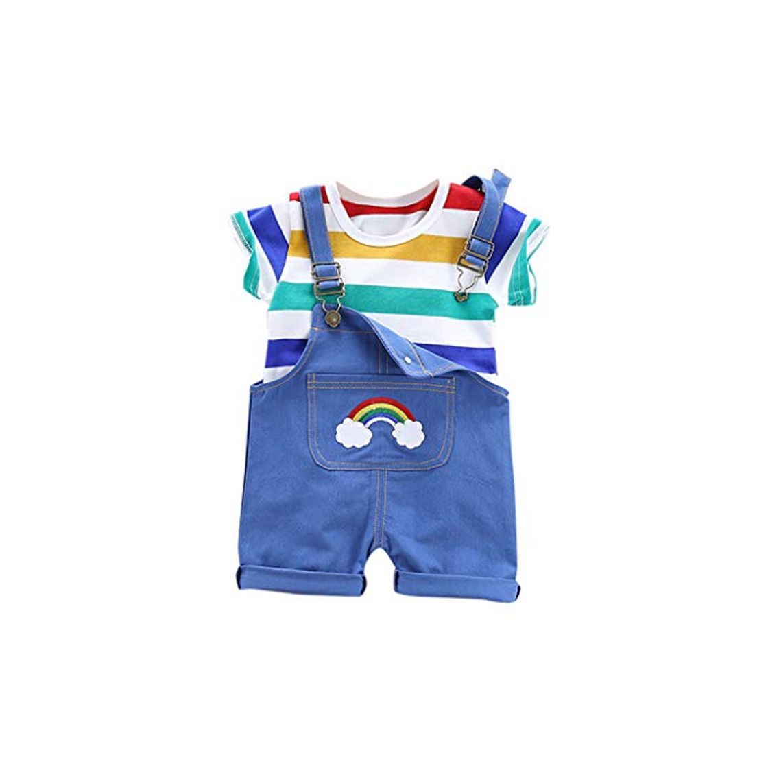 Productos Bebe Mono Conjunto Niño Camiseta Manga Corta con Estampado de Dibujos Animados Camisa y Correa Cortos Pantalón Corto Trajes Unisex Verano Tops y Pantalones 6 Meses a 3 años