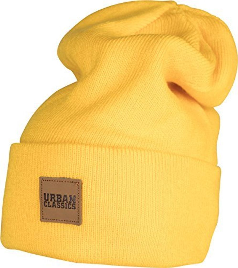 Social Urban Classics Leatherpatch Long Beanie Gorro de Punto, Amarillo